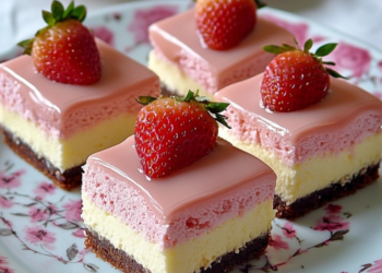 Käsekuchen mit weißer Schokolade und Erdbeermoussee– Cremig & Fruchtig!
