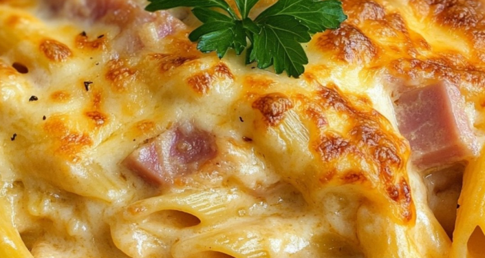 Schneller Nudelauflauf mit Schinken und Käse