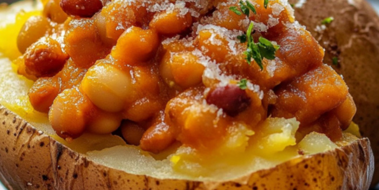 Deluxe Ofenkartoffel mit Baked Beans und Käse