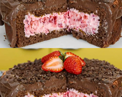 Schokoladentrüffelkuchen und Erdbeermousse