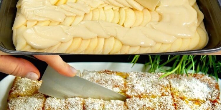 Selbstgemachter Joghurt-Apfel-Kuchen, ganz einfach zuzubereiten