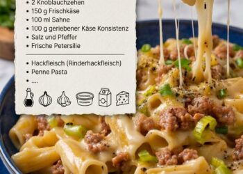 Cremige Käse-Lauch-Pasta mit Hackfleisch